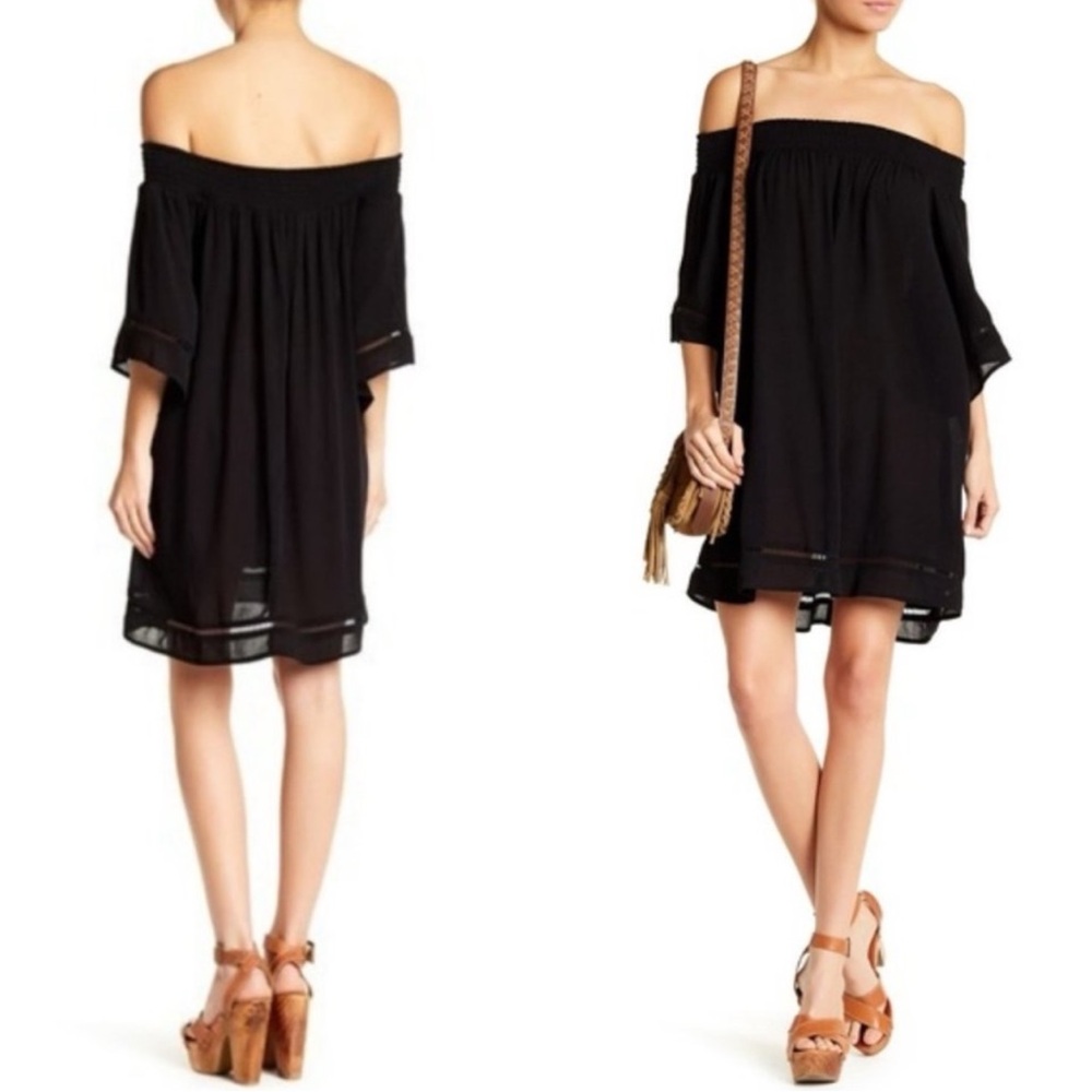 Love, Fire Black Crochet Floral Hem Off the Shoulder Dress Womens Size L